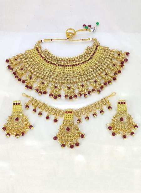 Maroon Colour Style Roof Stylish Wedding Necklace Earrings And Tika Bridal Jewellery Collection SR N 112
